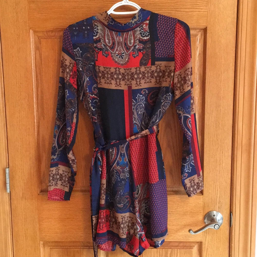 Patterned Romper with Tie